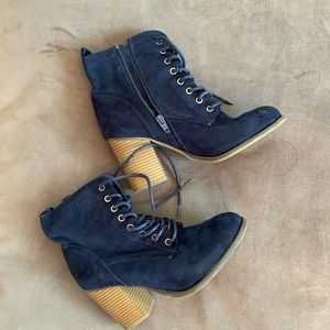Navy Suede Heel Lace Booties